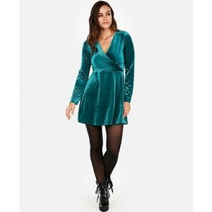 Express | Velvet Surplice Fit & Flare Dress, XS